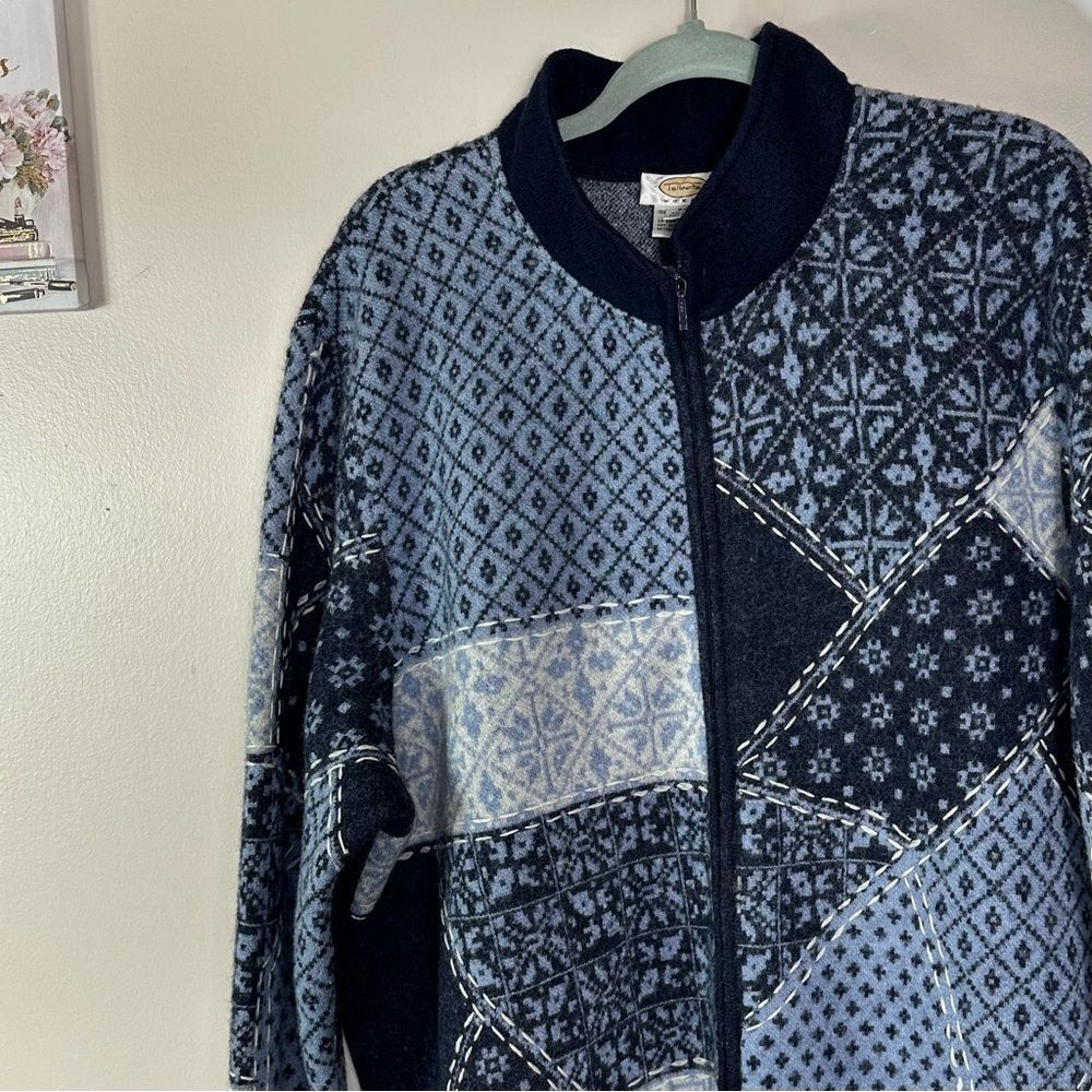 Talbots Navy and Light Blue Patchwork Bomber Jacket 100% MERINO WOOL - Picture 5 of 10